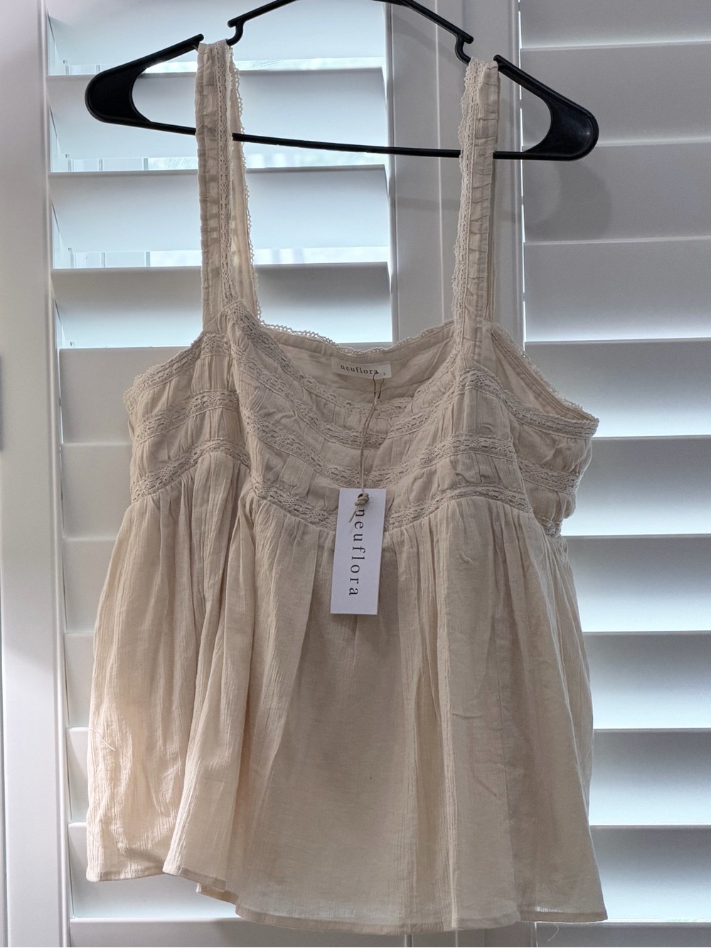 Neuflora Cream Lace-Trim Peasant Blouse